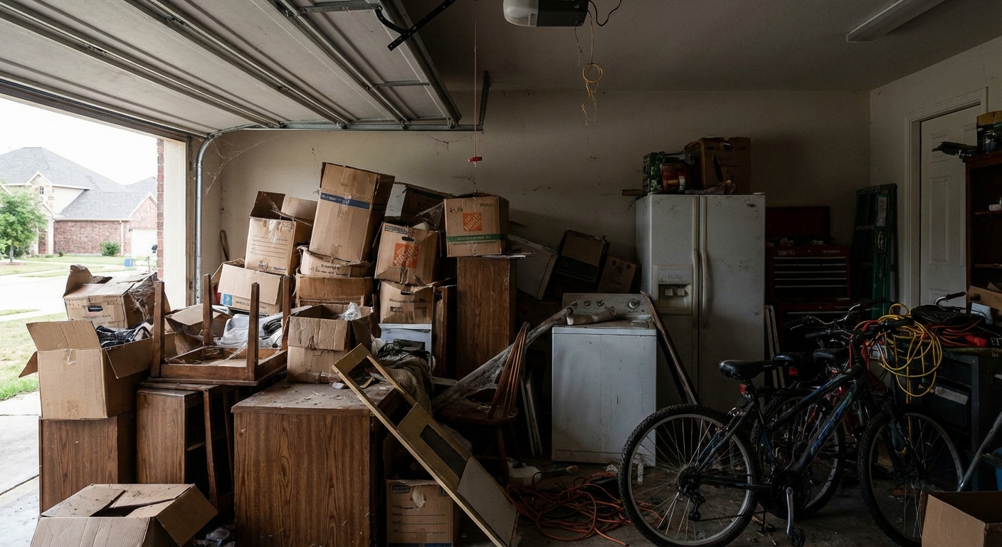 Cluttered garage that needs cleaning out