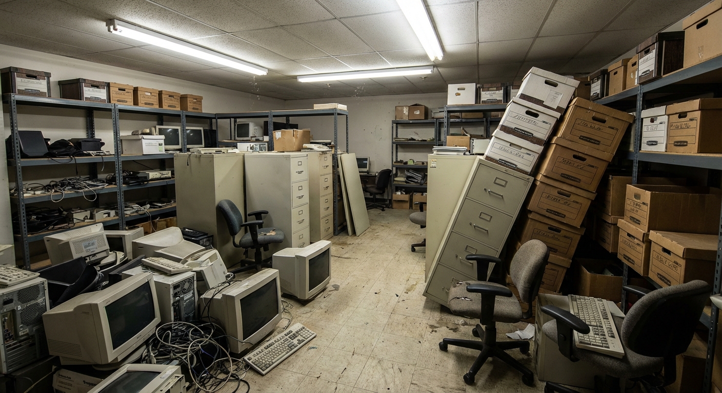 Cluttered office before cleanout